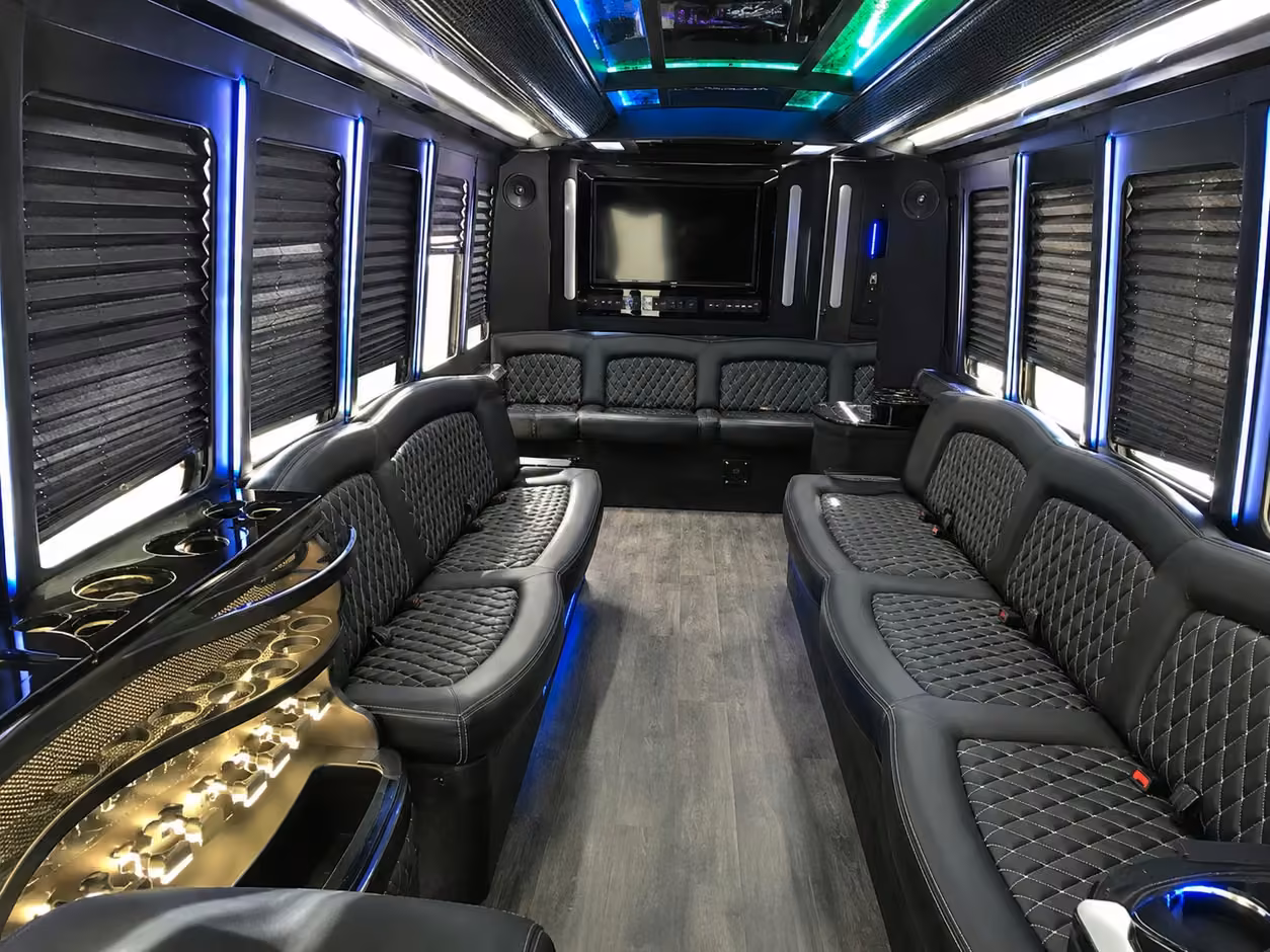 18 passenger party bus inside